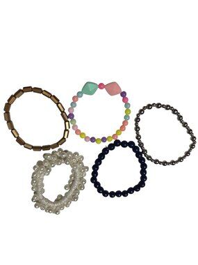 Beaded Stretch Bracelets Set Of 5 Variety Retro Funky Fashion Jewelry Women